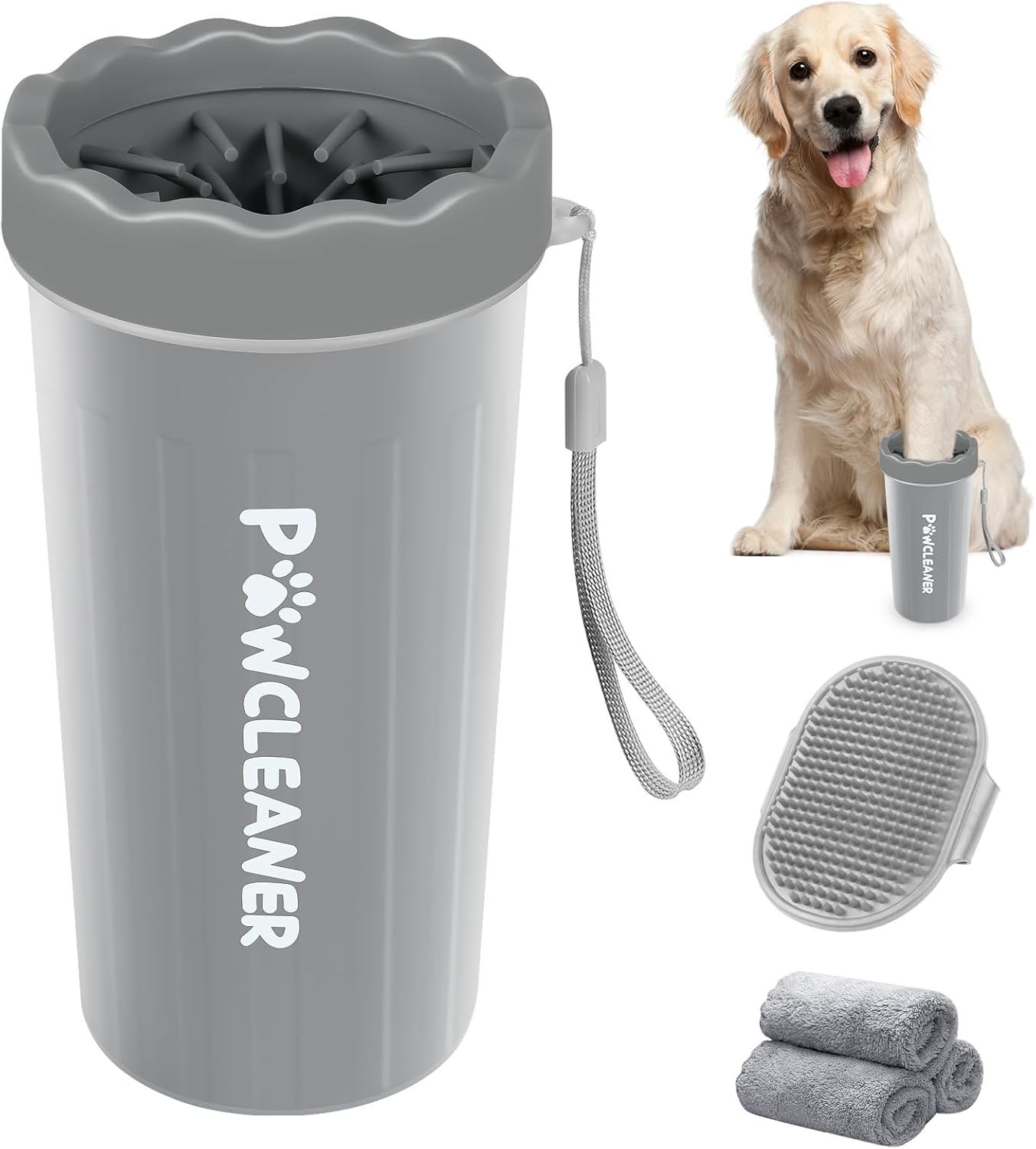Limpiador de Patas para Perros y Gatos | Vaso con Cepillo de Silicona Suave + 3 Toallas Absorbentes | Disponible en Talles S, M y L